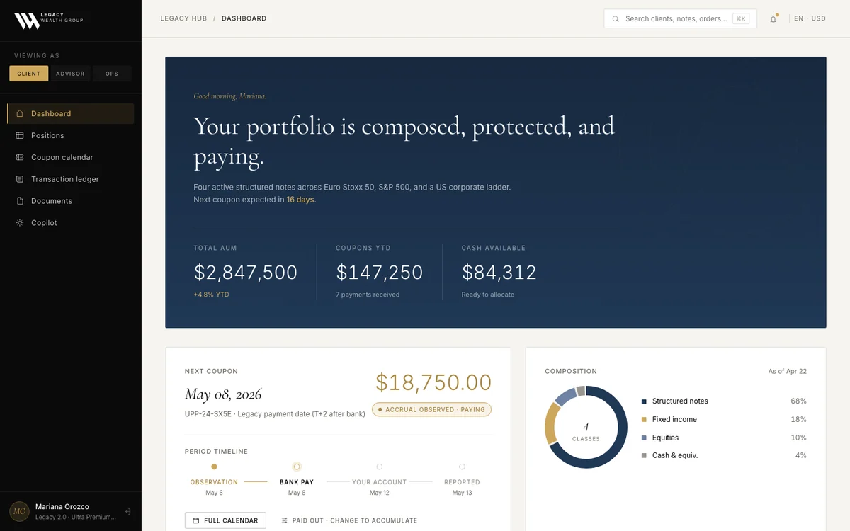 Legacy Hub · structured-notes wealth platform