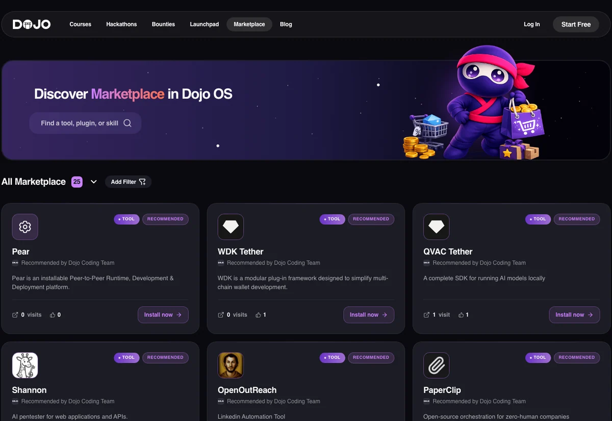 Dojo OS · marketplace de agentes